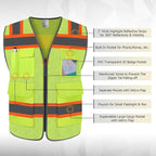 TCCFCCT Safety Vest for Men Women 5 Pockets Mesh High Visibility Reflective Vest with Reinforced Zipper, Durable Construction Work Vest with Fluorescent Orange Edge, Meets ANSI/ISEA, DW-Yellow, 5XL