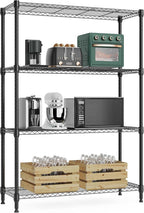1000 lbs 4Tier Shelf Metal Storage Shelves Wire Rack Closet Organizers with Wheel for Garage Kitchen Bathroom Laundry Black 13.7" D x 29.5" W x 47.2" H