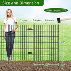 Metal Garden Fence with Gate 40in (H) x 11.7ft (L), 1 Gate + 4 Panels Dog Fence Border Fence Animal Barrier, No Dig Garden Fencing for Yard Flower Bed Lawn Patio Outdoor, PIN402805G Black