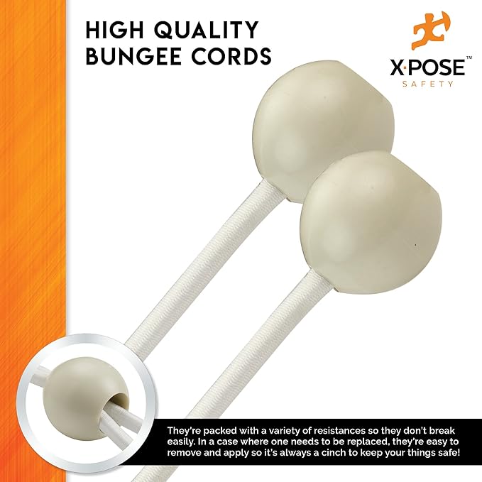 Xpose Safety Bungee Ball Cords 11" 10 Pack Heavy Duty White Stretch Rope with Ball Ties for Canopies, Tarps, Walls, Cable Organization