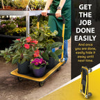 Heavy Duty Foldable Push Cart Dolly | 330 lbs. Capacity | Upgraded Collapsible Hand Truck Folding Platform with Swivel Wheels | Flat Bed Moving Wagon | Space Saving Push Handle (Yellow)