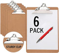 6 Clipboards Standard A4 Letter Size, 9x12.5 inch Wooden Clipboard with 6" Metal Clip, Hardboard, Ideal for 8.5 x 11 Inch Paper, for Office, School, and Home Use