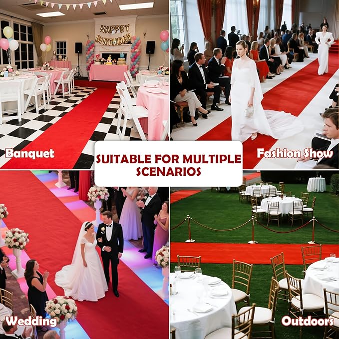 450 GSM Extra Thick Waterproof Red Carpet Runner for Events Decorations, 3X30 Ft Not Slip Red Runner Aisle Runway Rug for Wedding, Party, Banquet, Activity Entrance and Special Events Decorations