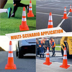 Traffic Safety Cones with Reflective Collars, Orange Construction Cone, Restorable Parking Cones, Heavy Duty Road Cones for Parking Lot, Traffic Control, Driveway Road Parking (4, 28 inch)