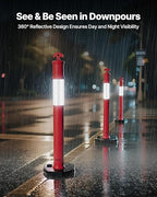 VEVOR 3 Pack Traffic Delineator Posts, 48 inches Traffic Safety Cones with Weighted Base and Reflective Strips, Heavy Duty Delineator Posts for Construction Site, Parking Lot, Crowd Control, Red