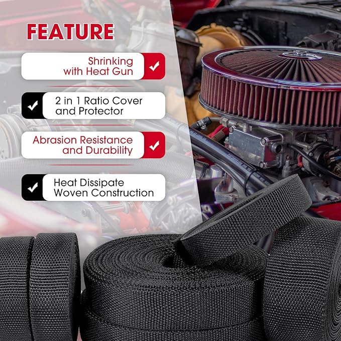 2 in 1 Heat Shrink Braided Sleeving Fabric Tubing-Ideal fit Irregular Shape Hose/Cable/Wire (1"(25mm), 45FT)