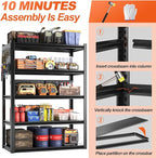Metal Garage Shelving Unit with Pegboard, Heavy Duty 5-Tier Adjustable Industrial Storage Shelves, 5000 LBS Steel Storage Rack for Garage, Warehouse, Basement, 72" H x 59" W x 23.6" D, Black