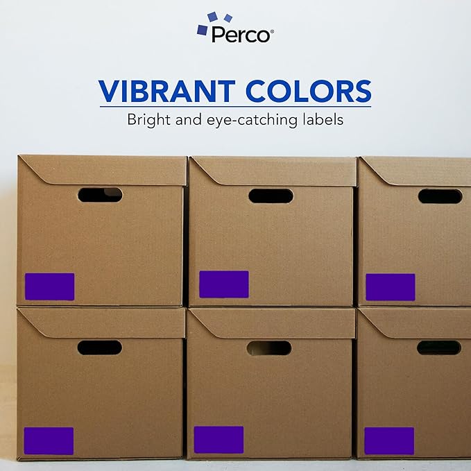 Perco Purple 3x5 Inch Perforated Sticker Labels — 150 Stickers/Roll — with Permanent Adhesive for Inventory Management, Color Coding, Moving Boxes, Retail, Organizing, Crafting & More — Made in USA