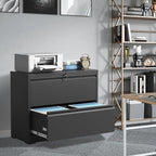 File Cabinets 2 Drawer,Metal Office Storage Filing Cabinet with Lock,Black Lateral Filing Cabinet for Home Office,Horizontal 2-Drawer File Cabinets for Legal/Letter/A4,Assembly Require,Black