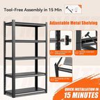 32" W Storage Shelves 2500LBS Garage Shelving Heavy Duty 5 Tier Adjustable Shelving Unit Metal Storage Rack for Basement, Pantry, Kitchen, Warehouse 15.8" D x 31.5" W x 63" H
