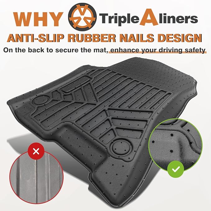 TripleAliners Truck Bed Mat & Floor Mats Front Rear Full Set Compatible with 2019-2025 RAM 1500 Accessories All Weather TPE Liners Carpets Mat Custom Fit (Truck Bed Mat+Floor Mats)