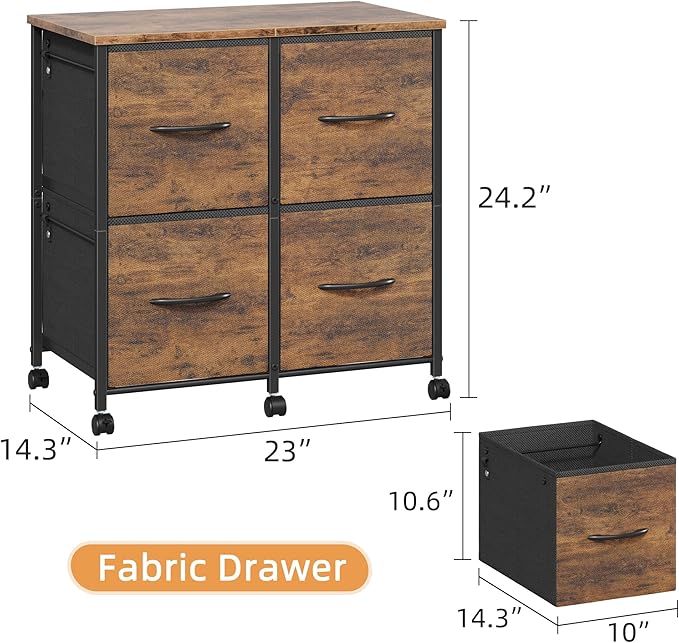 4 Drawer Lateral File Cabinet, Mobile Filing Cabinet for Large Printer, Home Office Functional Small Office Storage Cabinet & Printer Stand, Fits Letter/A4, Rustic Brown