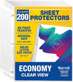Samsill 200 Pack Sheet Protectors, 8.5x11 Inch Page Protectors for 3 Ring Binder, Standard Weight, Clear Protector, Letter Size, Top Loading, Acid Free (Pack of 10)