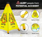 Alpine Caution Wet Floor Sign 6 Pack - Pop Up Slippery When Wet Sign, Wall Mounted Foldable Bilingual Yellow Safety Warning Caution Cone for Commercial & Office Use (20 Inches)