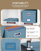2 Pack File Storage Organizer, Filing Box, Portable File Box with Lid, Fit for Letter/Legal File Folder Storage, Document Organizer, Dark-blue