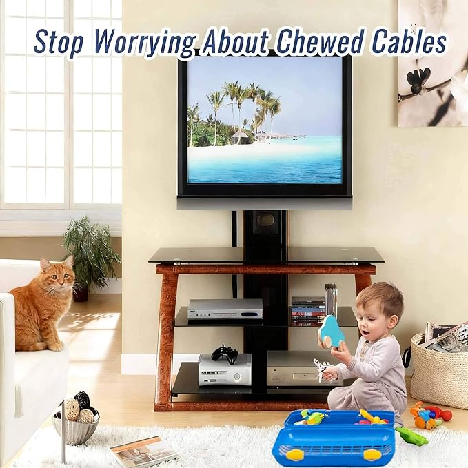 1" - 6.6FT Chew Proof Cord Protector from Pets, Black Heavy Duty Dog & Cat Cable Sleeve Cover - Flexible Split Sleeve for Home, Office, Automotive Wires