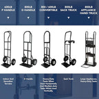 Olympia Tools 600 Lb Steel Hand Truck with P Handle and 10" Pneumatic Wheels for Home and Office Use