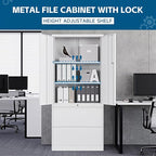 2-Drawer Metal File Cabinet, Lateral Vertical Filing Cabinets for Home Office, Locking File Cabinet with Storage Shelves, Legal/Letter/A4 Size (White, Assemble Required)