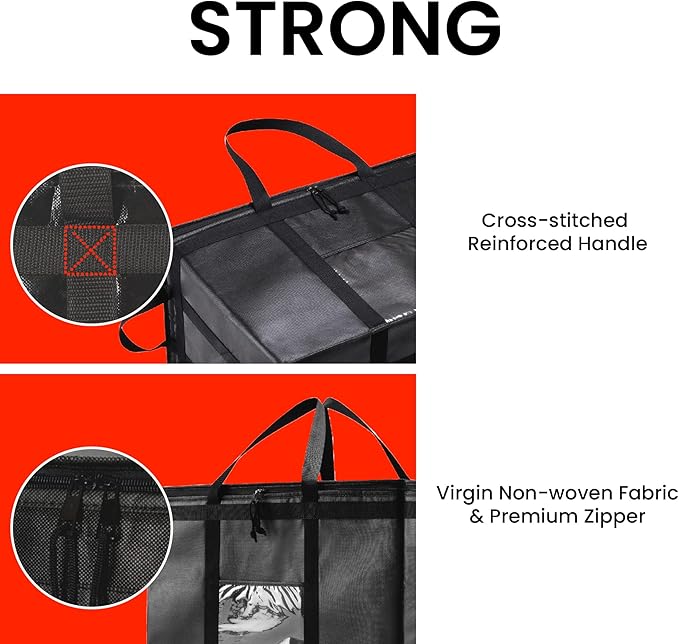 Insulated Cooler Bag and Food Warmer (3XL, 4 Pack) for Delivery & Grocery Shopping with Zippered Top, Black