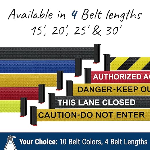 WM412 Retractable Belt Wall Mounted Yellow Crowd Control Barrier and Receiving End, 15' Black Belt