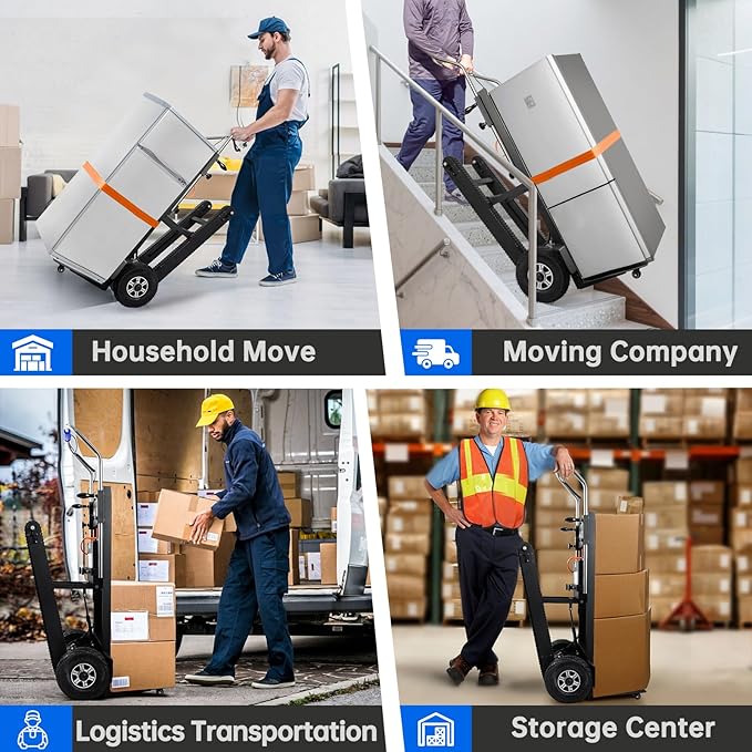 Electric Stair Climbing Hand Trucks Dolly Cart, 900lb Capacity Heavy Duty Stair Climber with Ropes, Carry Heavy Objects Up and Down Stairs Effortless for Furniture Logistics Warehouse, 1250W Motor
