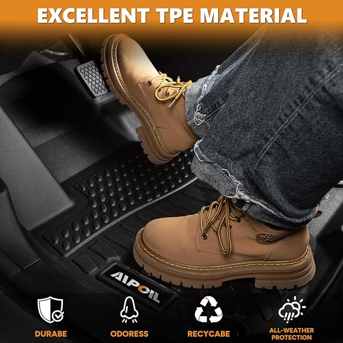 AIPOIL® Floor Mats for 2019-2026 BMW X7 40i, M50i, M60i (Only Fits 6 Seats) All Weather Protection TPE Anti-Slip Automotive Full Set Custom Car Mats Accessories - Black