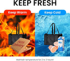 NZ home Large Insulated Cooler Bag and Food Warmer for Delivery & Grocery Shopping with Zippered Top, Black (1 Pack)