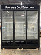 71” Wide Commercial Beverage Refrigerator Display Fridge, Stainless Steel Merchandiser Three Glass Door Drink Cooler With LED Light Adjustable Shelves,ETL Sanitation,65 Cu Ft,BALCK (Wheels Included)