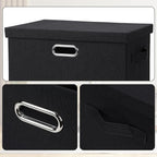Large 17" 36 Quart Collapsible Stackable Storage Bins with Lids, 1 Pack Black Foldable Fabric Closet Storage Boxes with Lids, 4 Handles Heavy-duty Linen Cube Baskets for Bedroom