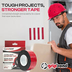 GripBond Black Super Bond Heavy Duty Double Sided Tape, 1 Roll (18.3 Ft), 1.2” x 220” – Waterproof Adhesive Mounting Tape for Indoor/Outdoor, Walls, Automotive, Car, LED Strip Lights, Home, Office