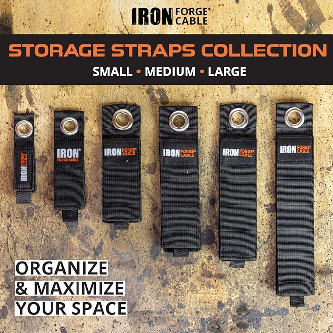 Iron Forge Cable Extension Cord Wrap Organizer, 12 Piece Multi-Pack - 3 Pieces of Small, Medium, Large, and XL Hook and Loop Hanger Wraps Up to 50 lbs