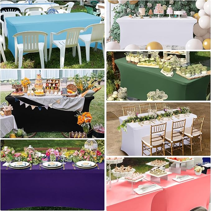 Obstal 10 Pack Stretch Spandex Table Covers for 6 Foot Tables - 6 FT Rectangular Fitted Tablecloth Protector for Outdoor Wedding Banquet Birthday Party (Black, 72L x 30W x 30H Inches)