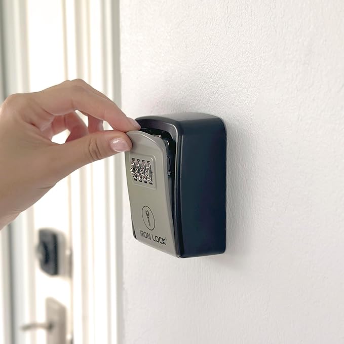 Iron Lock® Wall Mount Key Lock Box – Waterproof Heavy Duty Metal Lock Box for Keys with 4-Digit Combination & Resettable Code – Outdoor/Indoor Key Safe for Home, Office & Airbnb (Grey, Small)