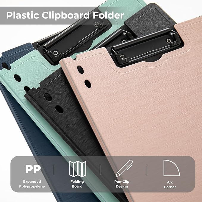 Y YOMA Clipboard Folder, A4 Foldable Plastic Clipboard with Metal Clip, 360° Rotating Cover, Waterproof Work Folder for Home, Office, School, Field Work, Outdoor - 2 Pack, Black
