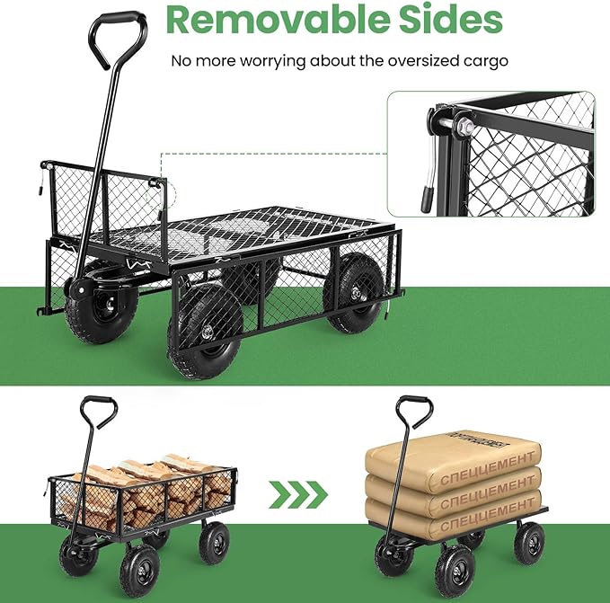 Homdox MAX 880LB Garden Cart, Heavy Duty Garden Wagon, Mesh Foldable Garden Cart, Pullable Gardens Wagon with 180° Rotating Handle, Collapsible Garden Carts for Yard Beach Farm, Black with Bag