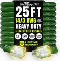 25ft Outdoor/Indoor Extension Cord 14/3 Gauge Heavy Duty 3 Prong SJTW, Waterproof, ETL Listed, Flexible Cold-Resistant Long Power Cord,15A 125V 1875W, Green by LifeSupplyUSA