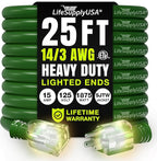 25ft Outdoor/Indoor Extension Cord 14/3 Gauge Heavy Duty 3 Prong SJTW, Waterproof, ETL Listed, Flexible Cold-Resistant Long Power Cord,15A 125V 1875W, Green by LifeSupplyUSA