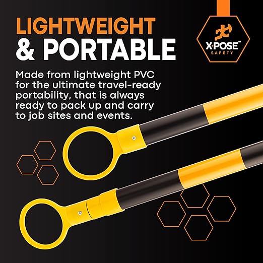 Retractable Barrier for Safety Traffic Cones - 2" OD - Large Yellow and Black Bar Barricade - for Road Construction, Parking, Warning, Temporary Security Divider (6, Yellow & Black, 53" x 84")