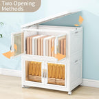 Large Clear Stackable Storage Bins with Lids, 199QT-99.5QT*2Tier Foldable Cabinet for Closet Organizers, Plastic Storage Box with Wheels White