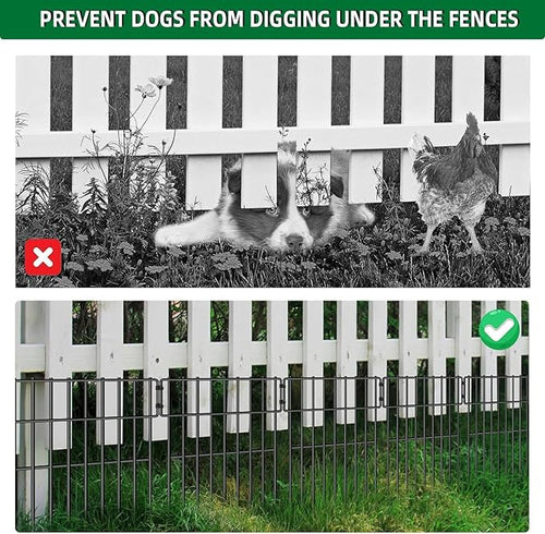10 Panels Garden Fencing Animal Barrier, 17in (H) X 10.8ft (L) No Dig Dog Fence, 1.25 in Gap Fence Border for Dogs Rabbits, Rustproof Metal Decorative Fences Blocker for Outdoor, Yard, Patio