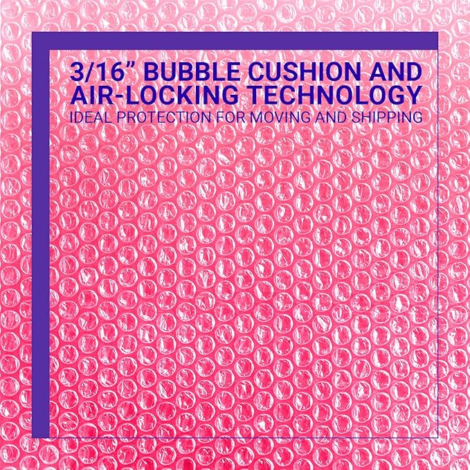 Pacific Mailer 2-Pack Anti-Static Bubble Cushioning Wrap Rolls, 3/16" x 12" x 72' ft Total, Perforated Every 12", 20 Fragile Stickers for Packaging, Shipping, Mailing