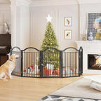 BHG Metal No-Assembly Freestanding Dog Gate with Door Walk Through, Extra Wide 144", Extra Tall 32" Pet Gate, Accordion Puppy Folding Playpen Dog Fence, with 2PCS Support (Black, 6 panesl)