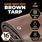 Super Heavy Duty Brown Poly Tarp 5' x 7' - Bulk Half Pallet (300 Pack) Thick Waterproof, UV Blocking Protective Cover - 16 Mil Thick Polyethylene - by Xpose Safety