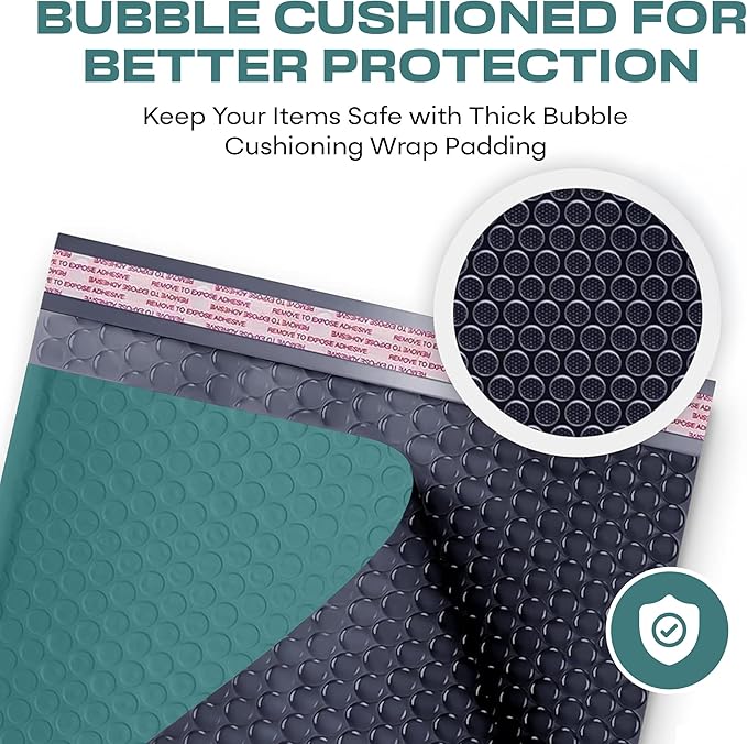 Green 12.5x19.5 Inch Large Poly Bubble Mailers #6 | Padded Envelopes with Self Seal | Air Lined Cushioned Bubble Mailer | Usable Size 12.5x15 | 100 Pack Bulk | Lightweight shipping Bags