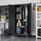 61" H Broom Closet Cabinet, Metal Storage Cabinet with Lockable Doors and Pegboard, Utility Closet for Brooms and Mops, Tool Cabinets for Home Office, Laundry Room, Garage, Workshop