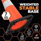 Xpose Safety 28 Inch Orange Slim Line Traffic Cones with 6" & 4" Collars, 6 Pack Multipurpose PVC Plastic Safety Cone for Parking, Soccer, Caution, Kids and Construction - DOT Approved