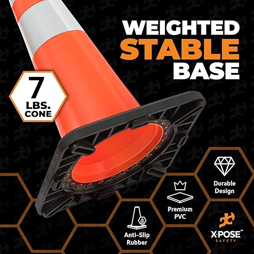 Xpose Safety 28 Inch Orange Slim Line Traffic Cones with 6" & 4" Collar - Bulk Half Pallet 150 Pack - Multipurpose PVC Plastic Safety Cone for Parking, Caution, Kids & Construction - DOT Approved
