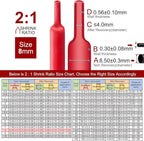 Chanzon 2:1 Ratio - 80Ft Roll - 5/16" (8mm) Heat Shrink Tubing 2:1(25M Total Length) Red Polyolefin Sleeving Wrap Shrinking 2 to 1 1pcs