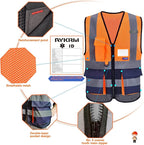 A-SAFETY High Visibility Mesh Safety Reflective Vest with Pockets and Zipper,Hi Vis Viz Reflective Safety Vest(Orange&Navy Mesh M)