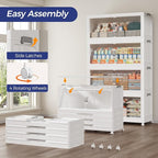 640QT Plastic Stackable Storage Bins with Lid, 160GAL Extra Large Collapsible Box with Wheels Clear Door, Foldable Closet Organizer Container Cabinet Drawer for Home Kitchen，4Pack, White